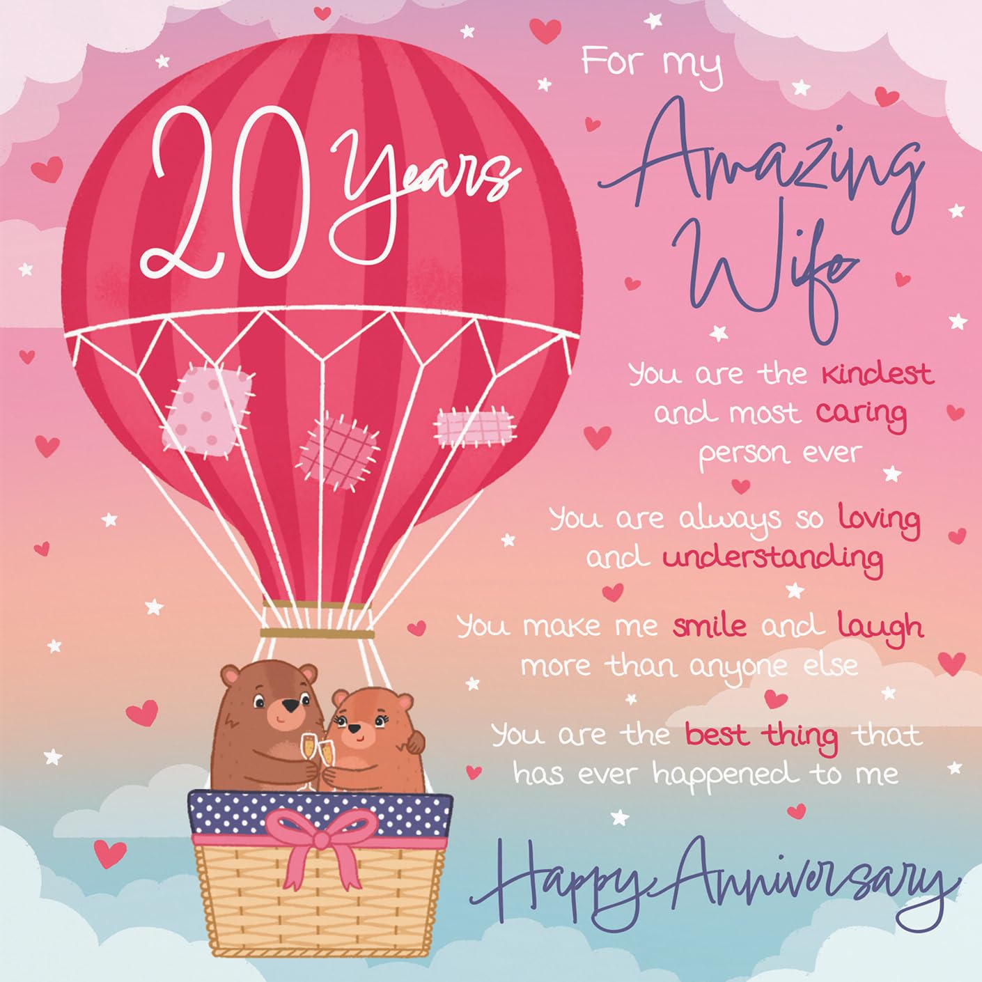 Hunts England, Wife 20th Anniversary Poem Card, Love Is In The Air, Beautiful Love Verse, Cute Bears - Image 2