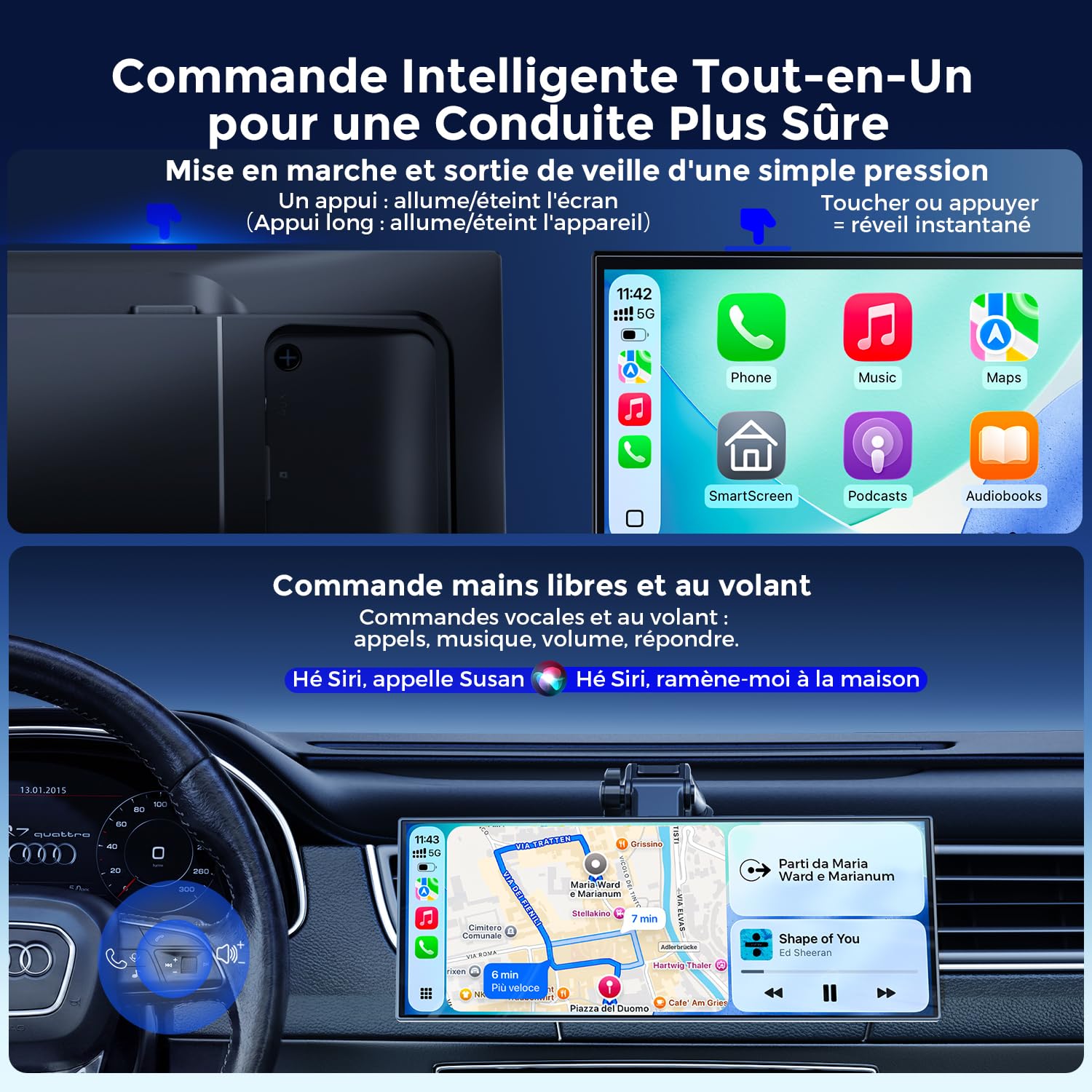 Avylet Écran 10,25" CarPlay & Android Auto, Détection AI BSD arrière | Dashcam 4K avant & HD 64Go, 1920x720P, 60FPS, Mirror Link, GPS, Navigation, Commande vocale, Bluetooth, AUX/FM