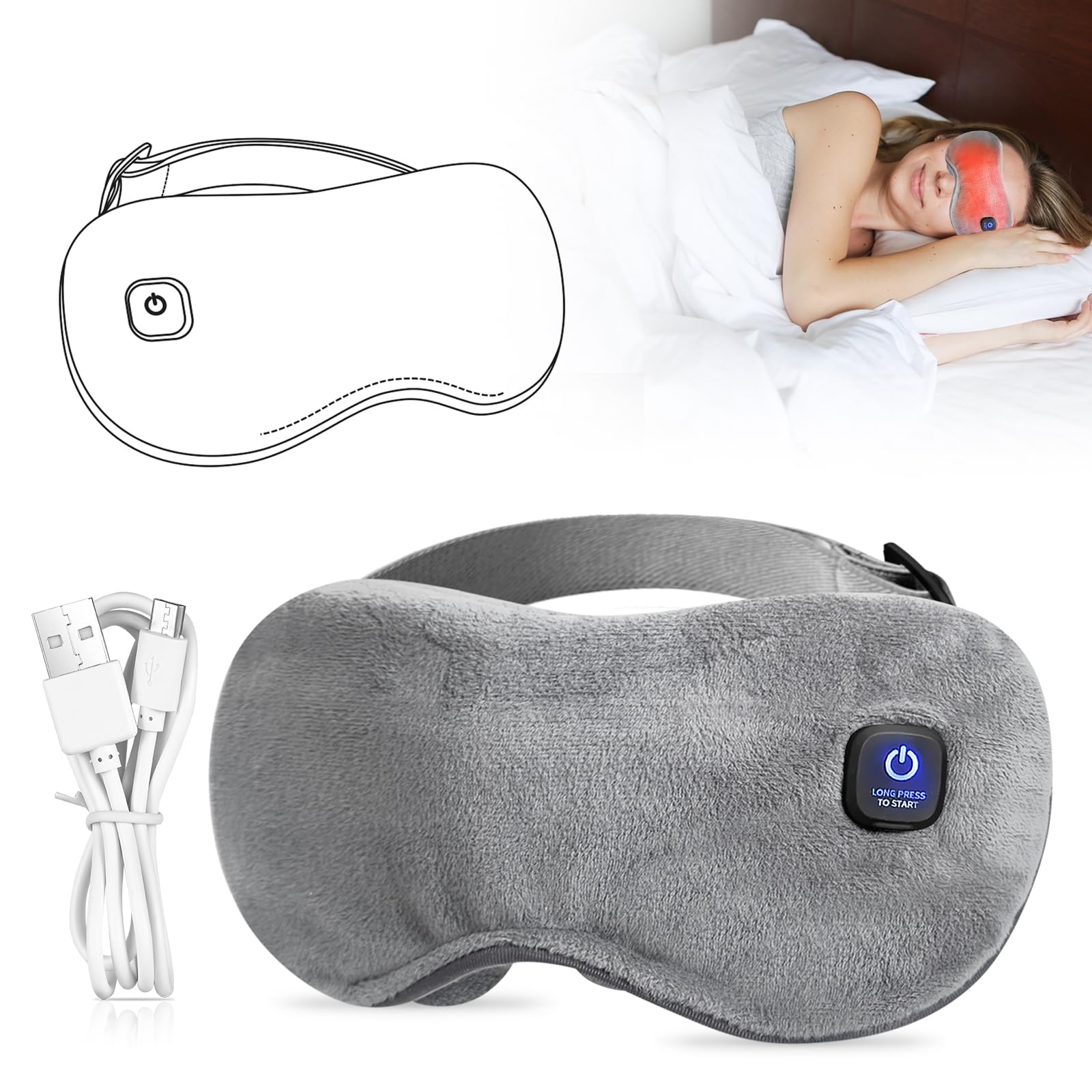 Lunettes chauffantes sans fil avec batterie sans fil - Masque chauffant pour les yeux - 3 niveaux de chaleur - Housse lavable - Pour les yeux secs et un meilleur sommeil