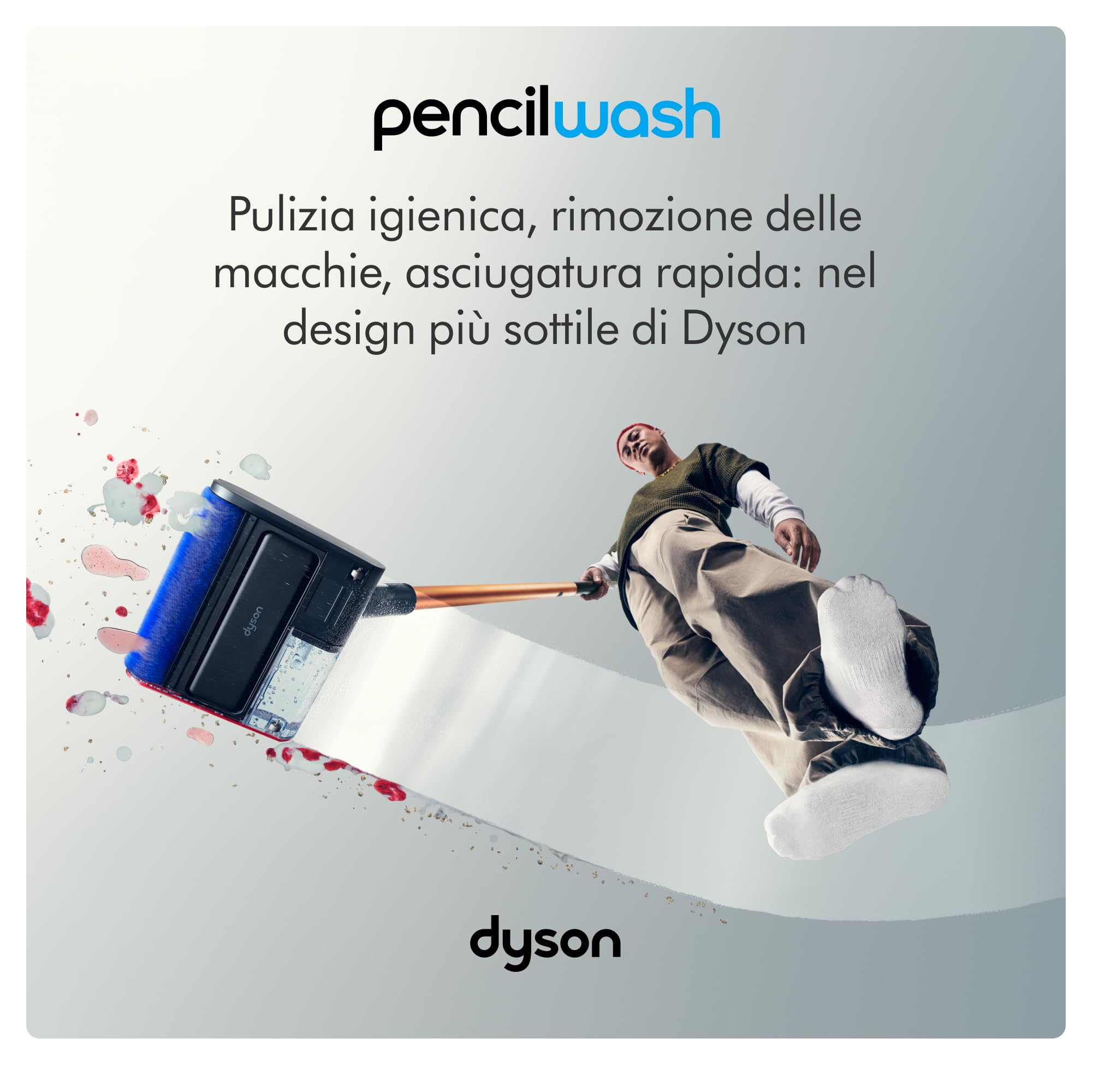 Dyson PencilWash Lavapavimenti, Rimuove Sporco Umido e Secco, Ultra sottile e Leggera con Spazzola Motorizzata, Asciugatura Rapida, Autonomia 30 Min