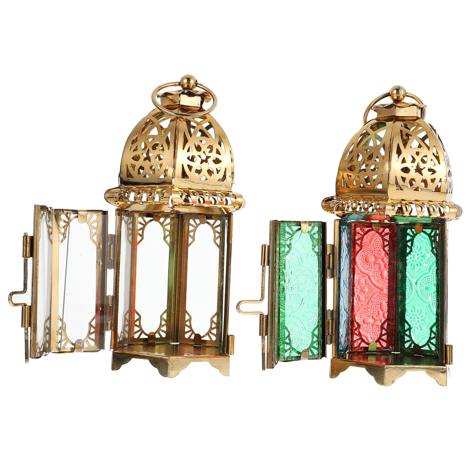 Cabilock 2pcs Candlestick Farmhouse Metal Lanterns Retro Candle Holder Lantern Eid Mubarak Lantern Party Mini Upholstery Trim Candle Shelf Ramadan Decoration Props Iron Wedding