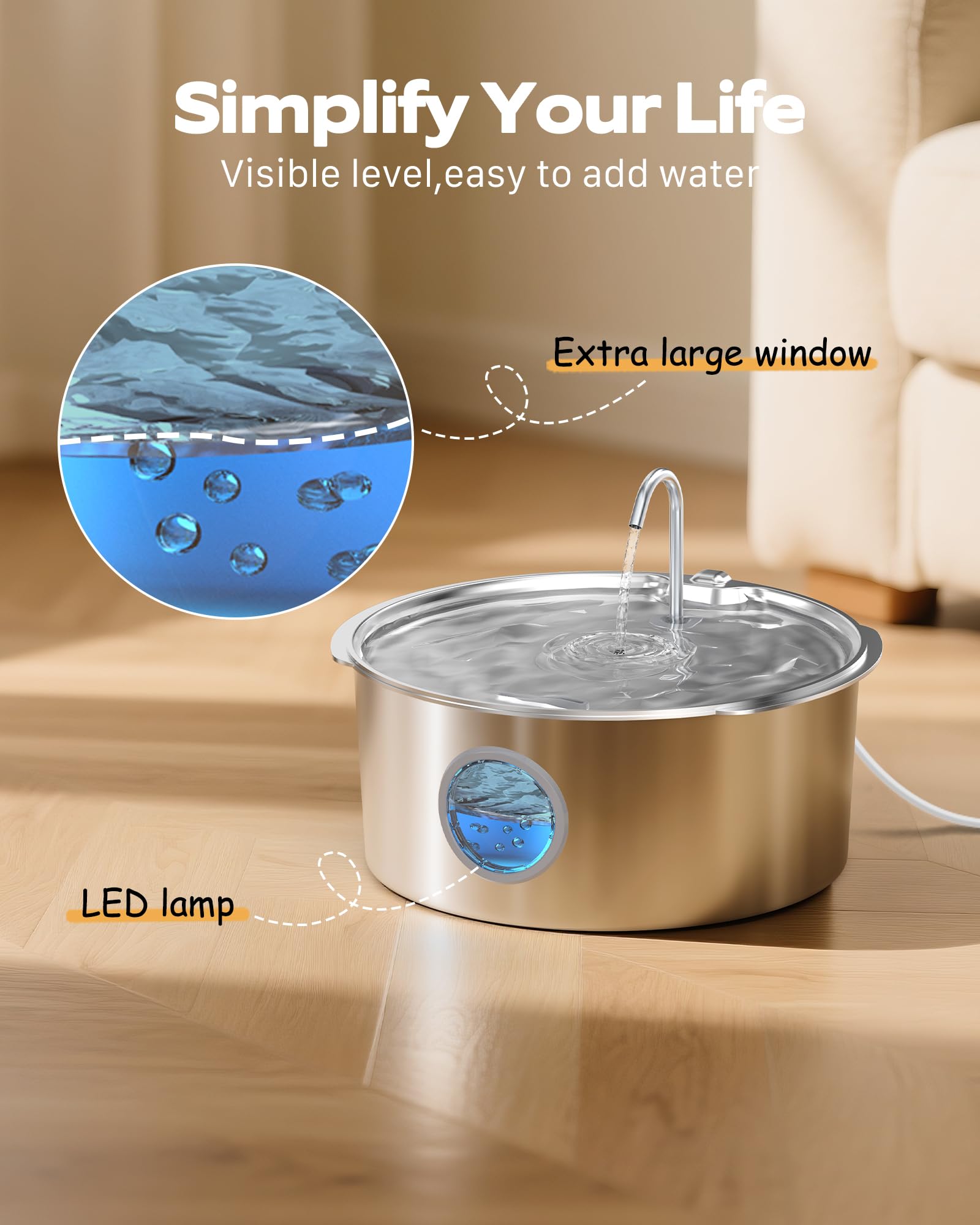 Dog Water Fountain for Large Dogs: Stainless Steel Dog Fountain Water Bowl - 3.2Gal/406oz/12L Super Quiet Big Cat Water Fountain with Visual Water Level -Great for Large Dogs Cats and Multi-Pet Home - image 7