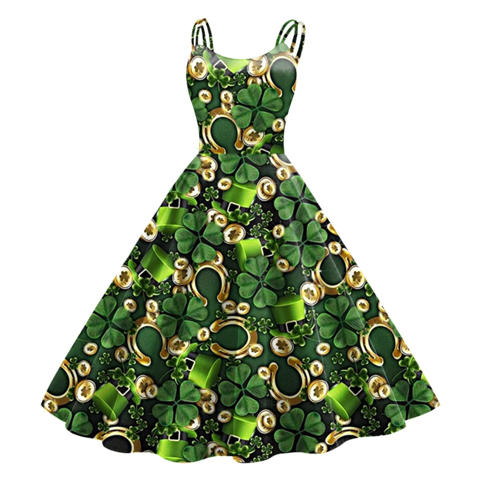 Womens St Patricks Day Fancy Dress Leprechaun Costumes Ireland Irish Lucky Shamrock Dress Saint Patricks Day Green Irish Outfits Gown CocktailGreen Sleeveless Paddy'sFancy Dres Party — image 1