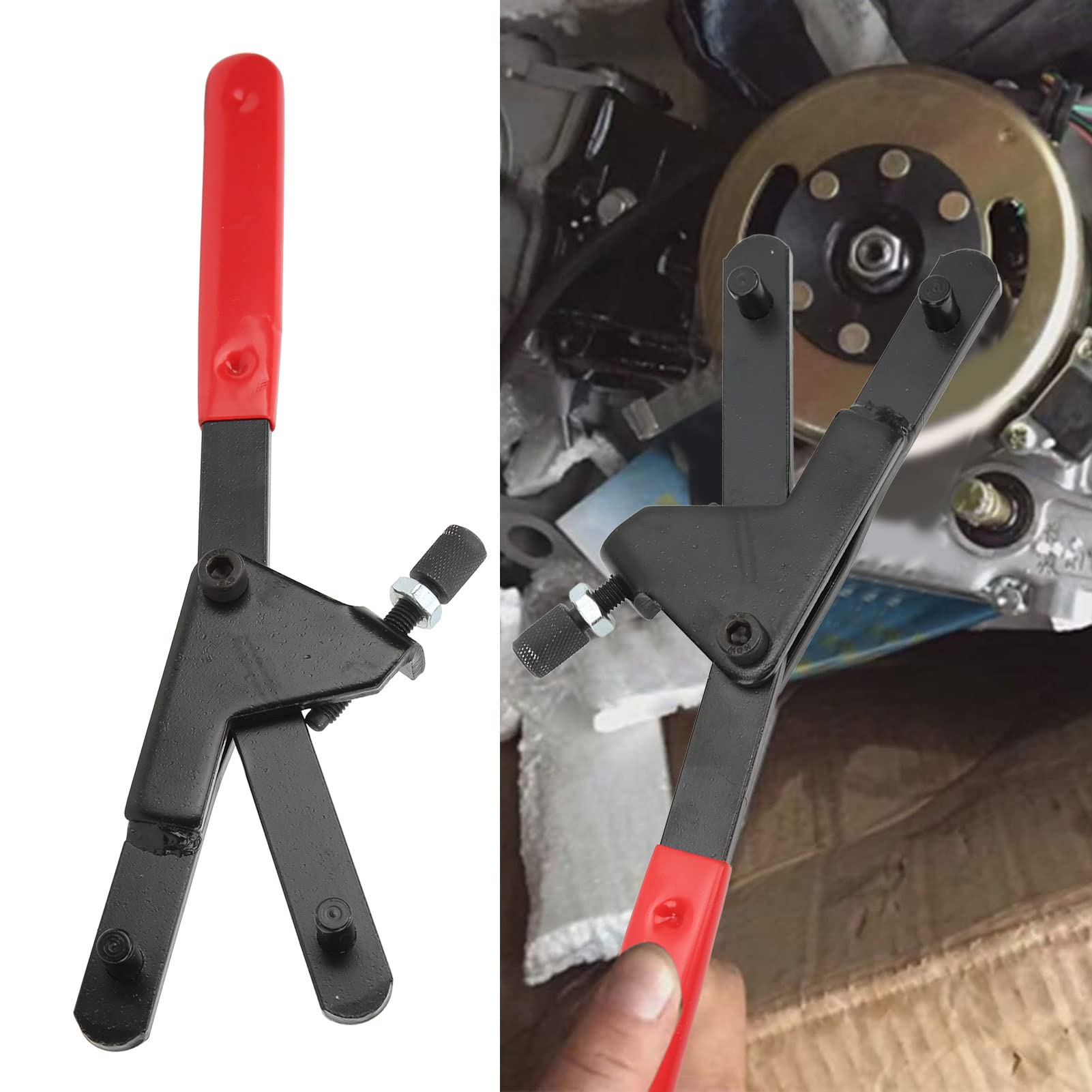 Adjustable Spanner Wrench: for Motorcycle Flywheel Removal, 53mm 114mm Adjustable Wheel Tool with Red Grip, Fits Atv and Utv
