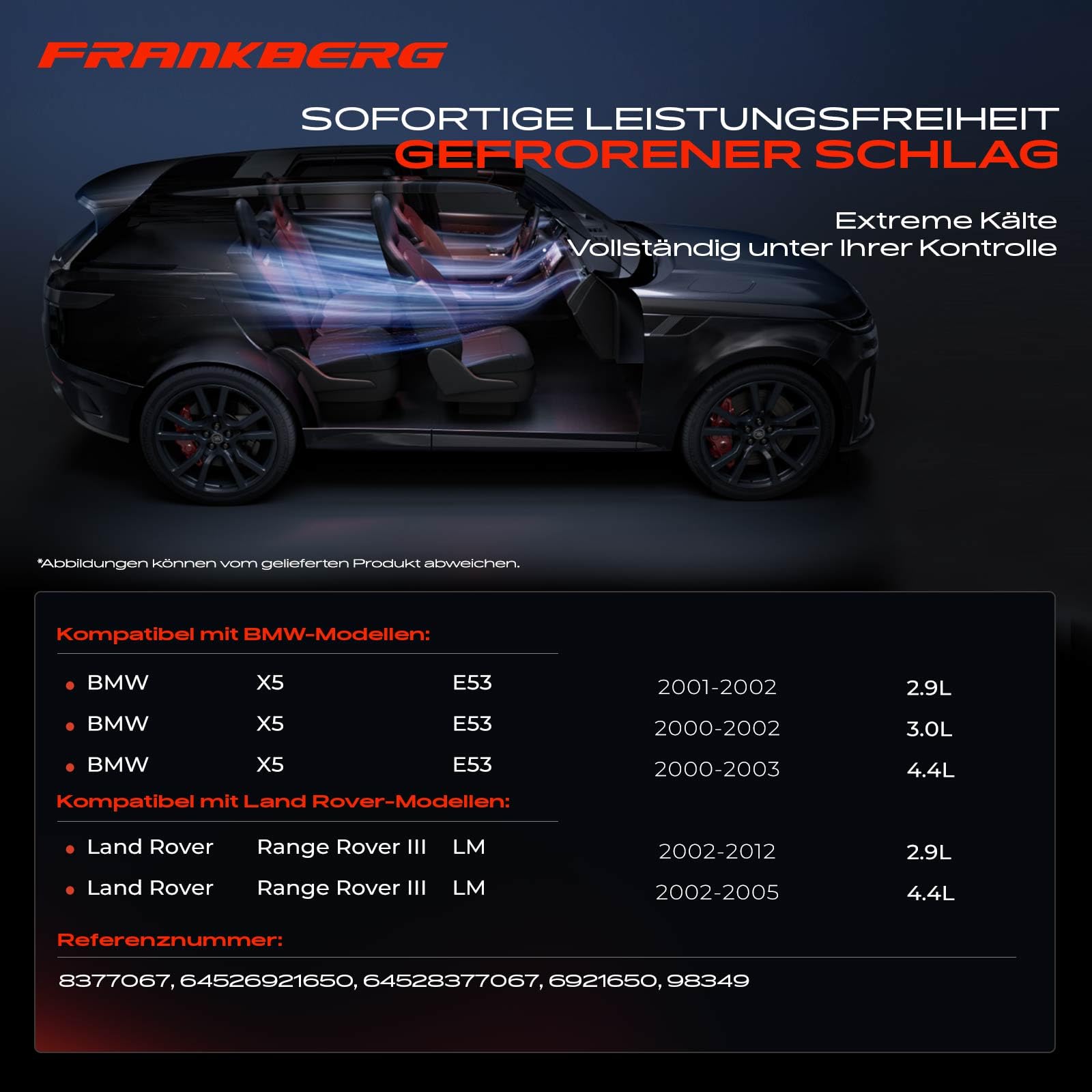 Frankberg Klimaanlagen Kompressor Klimakompressor mit Kupplung Kompatibel mit X5 E53 R.a.n.g.e R.o.v.e.r III L322 Replace# 64526921650, inkl. Öl vorbereift