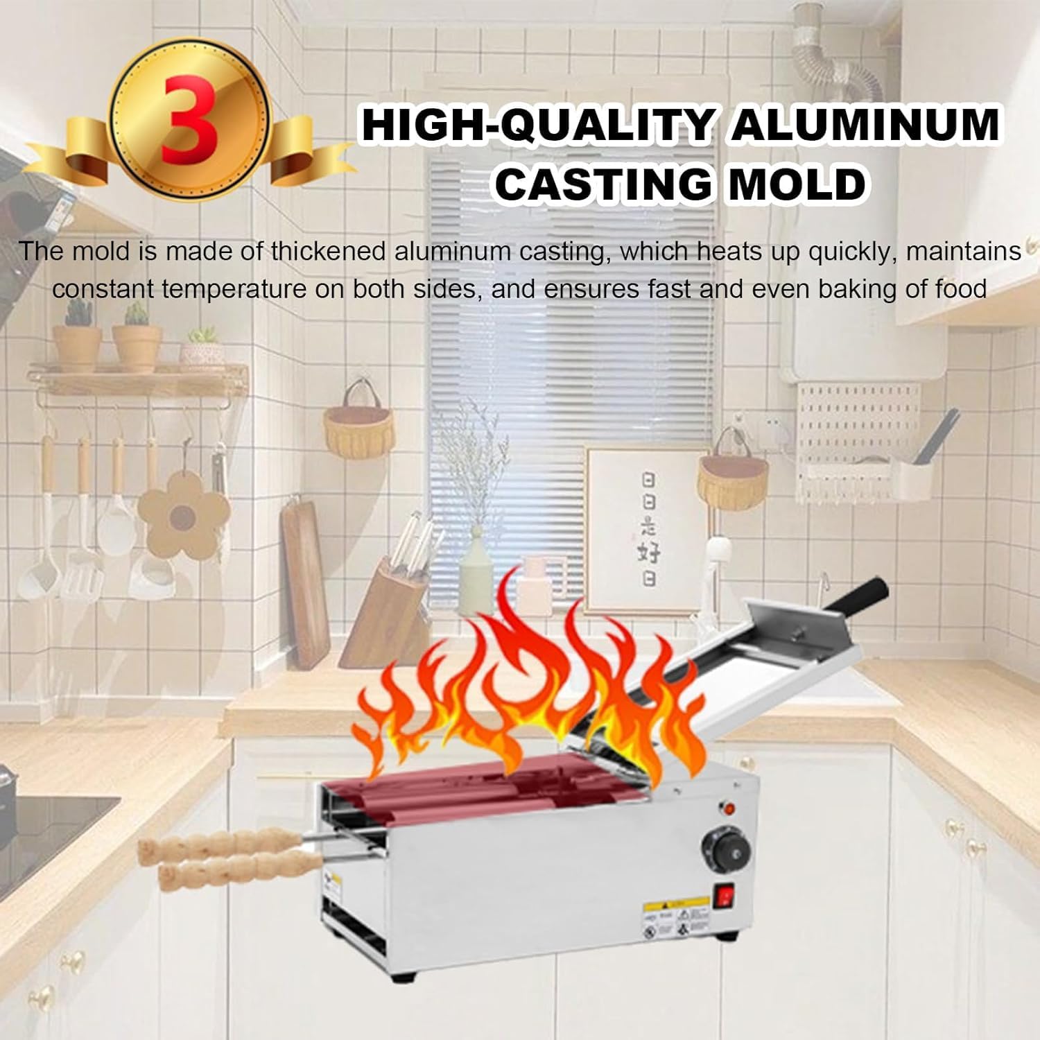 Commercial Electric Chimney Cake Oven, Ice Cream Cone Grill Oven with 2pcs Stainless Steel Roller, Chimney Bread, for Restaurant Home Kitchen