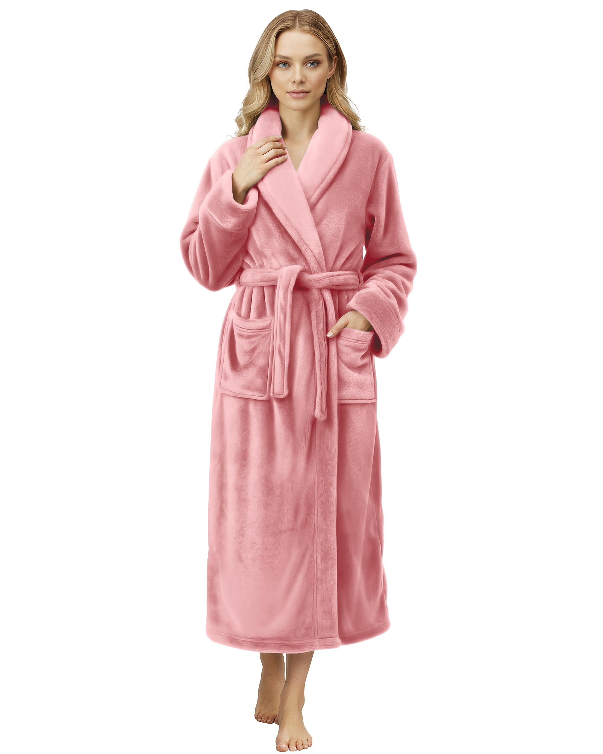 ny threads premium womens robe, plush fleece long bath robe for women, fluffy soft women's bathrobe, small, coral