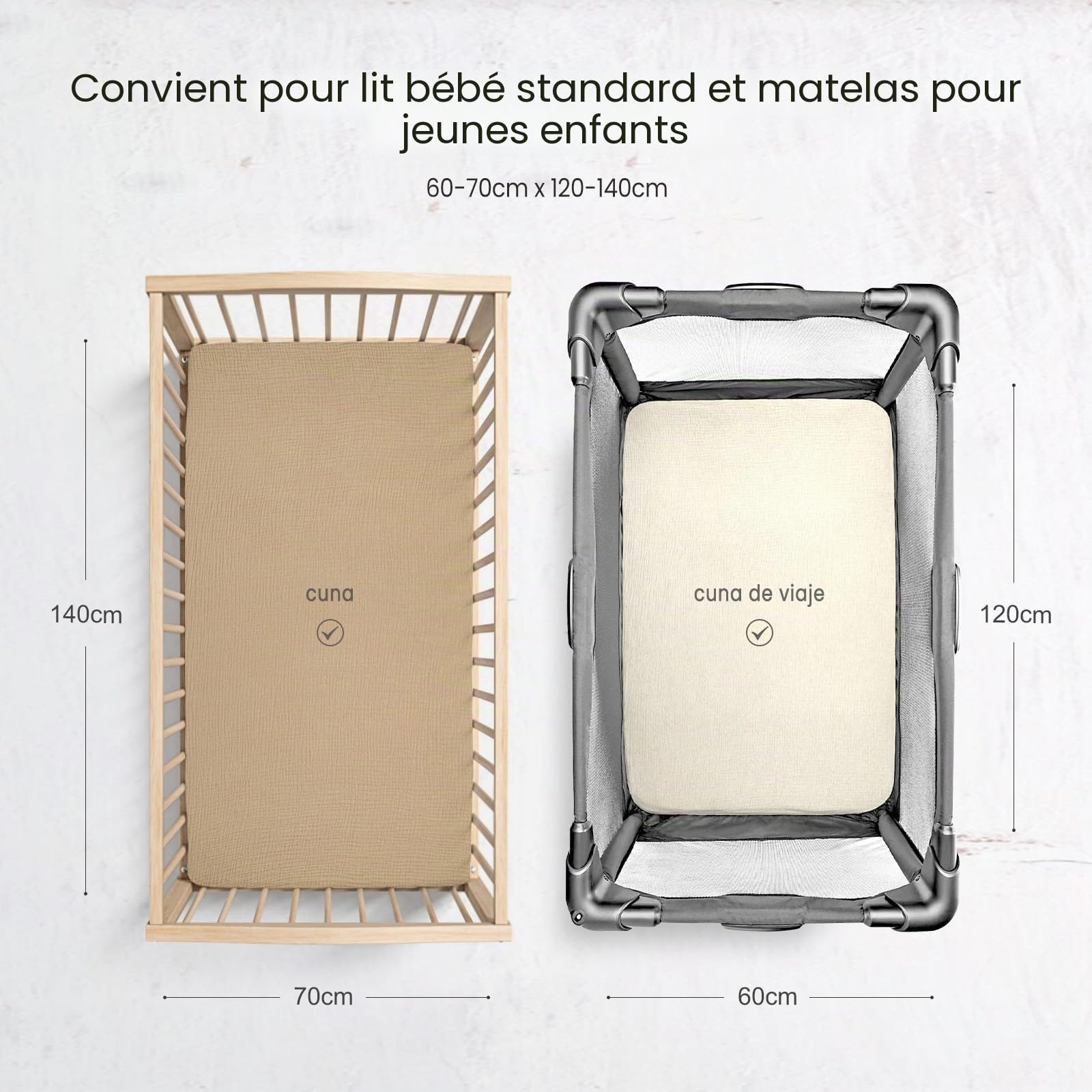 Lulumoon Lot de 2 draps Housses en Mousseline de Coton pour Enfant, alese 60x120 cm lit bébé Pliable, Drap Housse 70x140 cm Respirant pour lit de Berceau, lit de couffin-Blanc Jaune