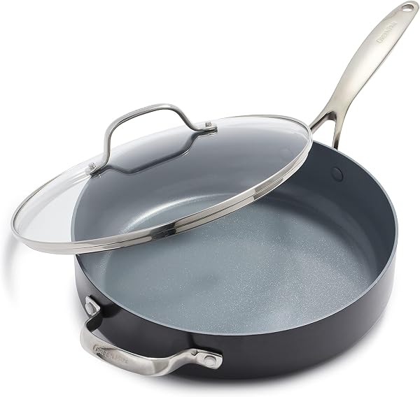 GreenPan Valencia Pro Hard Anodized Healthy Ceramic Nonstick 4.5QT Saute Pan Jumbo Cooker with Lid, PFAS-Free, Induction