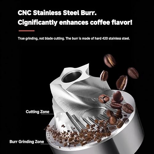 Miniatura 2 de Molinillo eléctrico portátil de café expreso, molinillo de granos de café recargable por USB con rebabas de acero inoxidable, ajustes de molienda