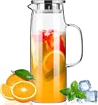 PARACITY Glass Pitcher with Lid and Spout 50oz/ 1.5L, Hot/Cold Water Pitcher, Iced Tea Pitcher for The Shelf of Fridge, Easy to Clean, High Borosilicate Glass Pitcher for Lemonde, Juice and Milk