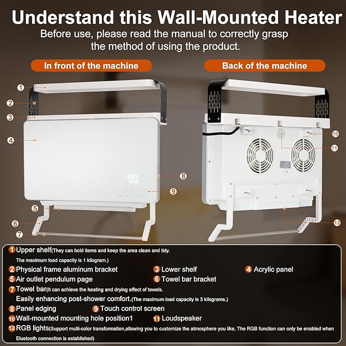 Calefactor Eléctrico de Pared 1800W con Control Remoto y Luz LED miniatura 5