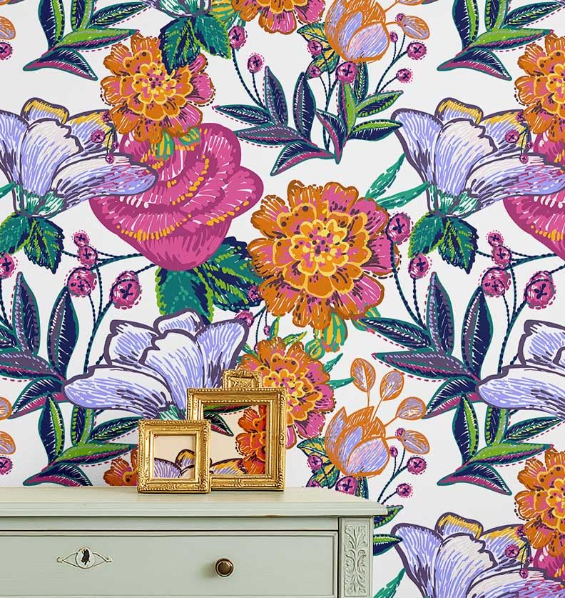 Papier peint autocollant vinyle rose floral S4Sassy 63,5x152,4 cm