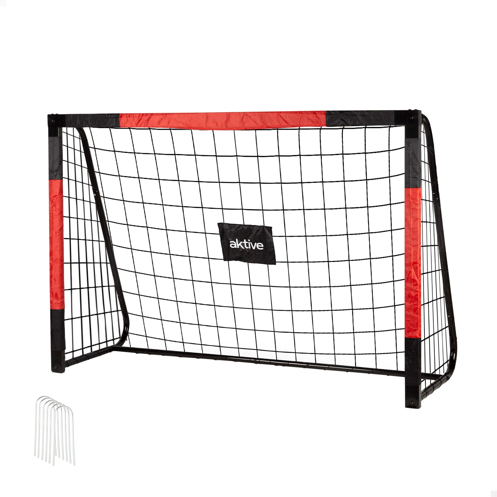 AKTIVE But de Football en Acier, Structure démontable, Montage Facile, 180x120x60 cm, avec Filet en Polyester, Comprend 5 piquets de Fixation, Solide et léger, pour l'entraînement (54303)