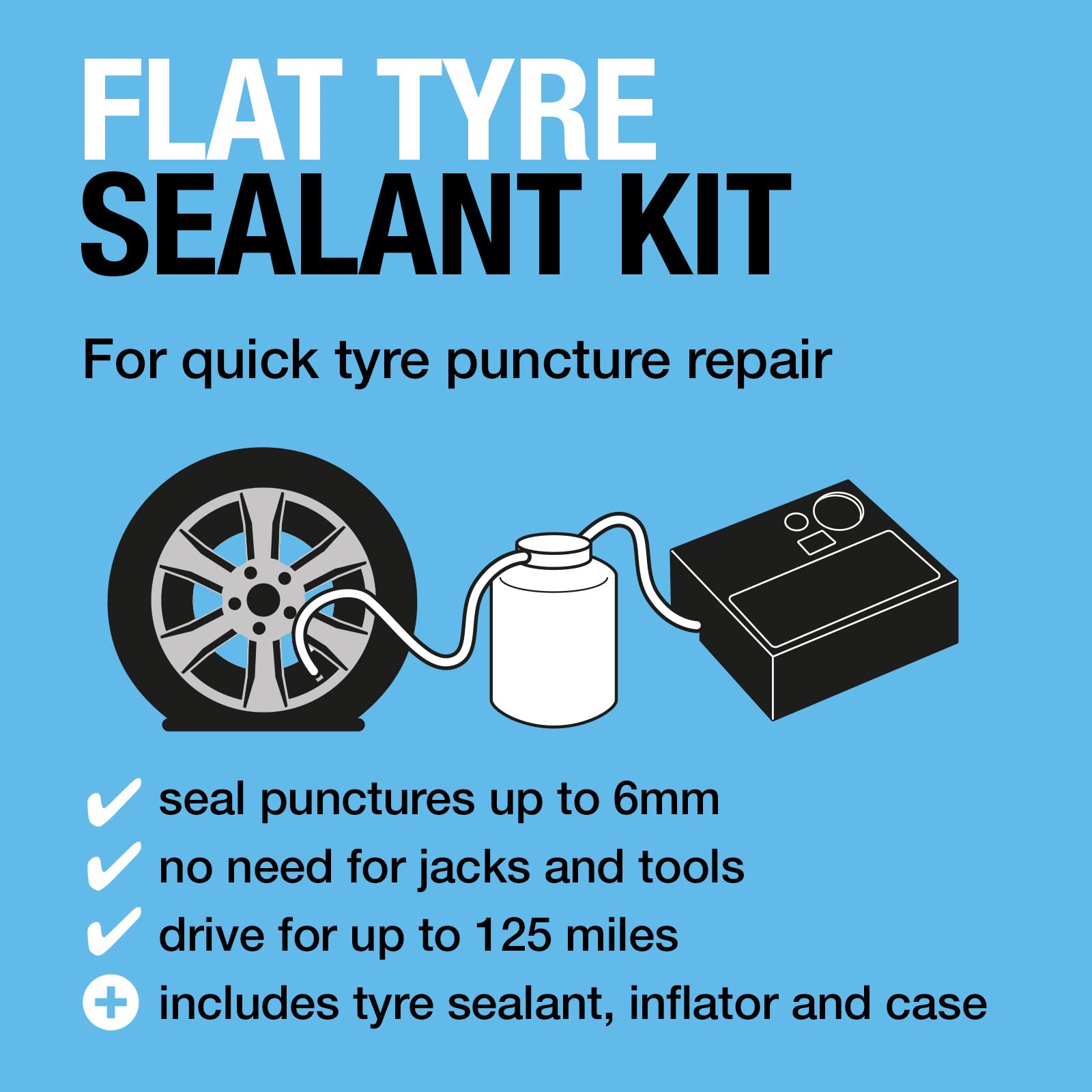 RING Kit de reparación de pinchazos para Coche, sellador e inflador de neumáticos incluidos
