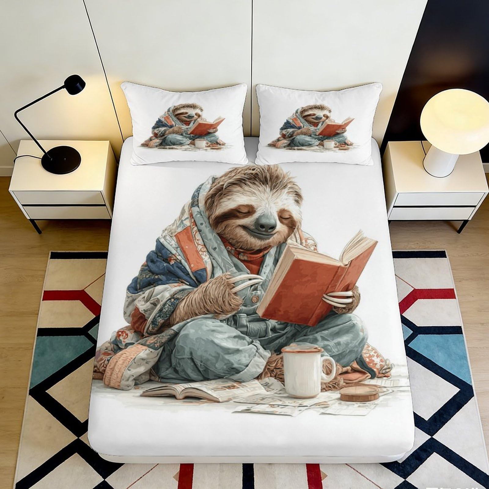 3D Printed Sloth Fitted Sheet Microfiber Deep Pocket Bedroom Bedding Sloth Mattress Fitted Cover Non-Slip Full Wrap Washable 120x200x25cm