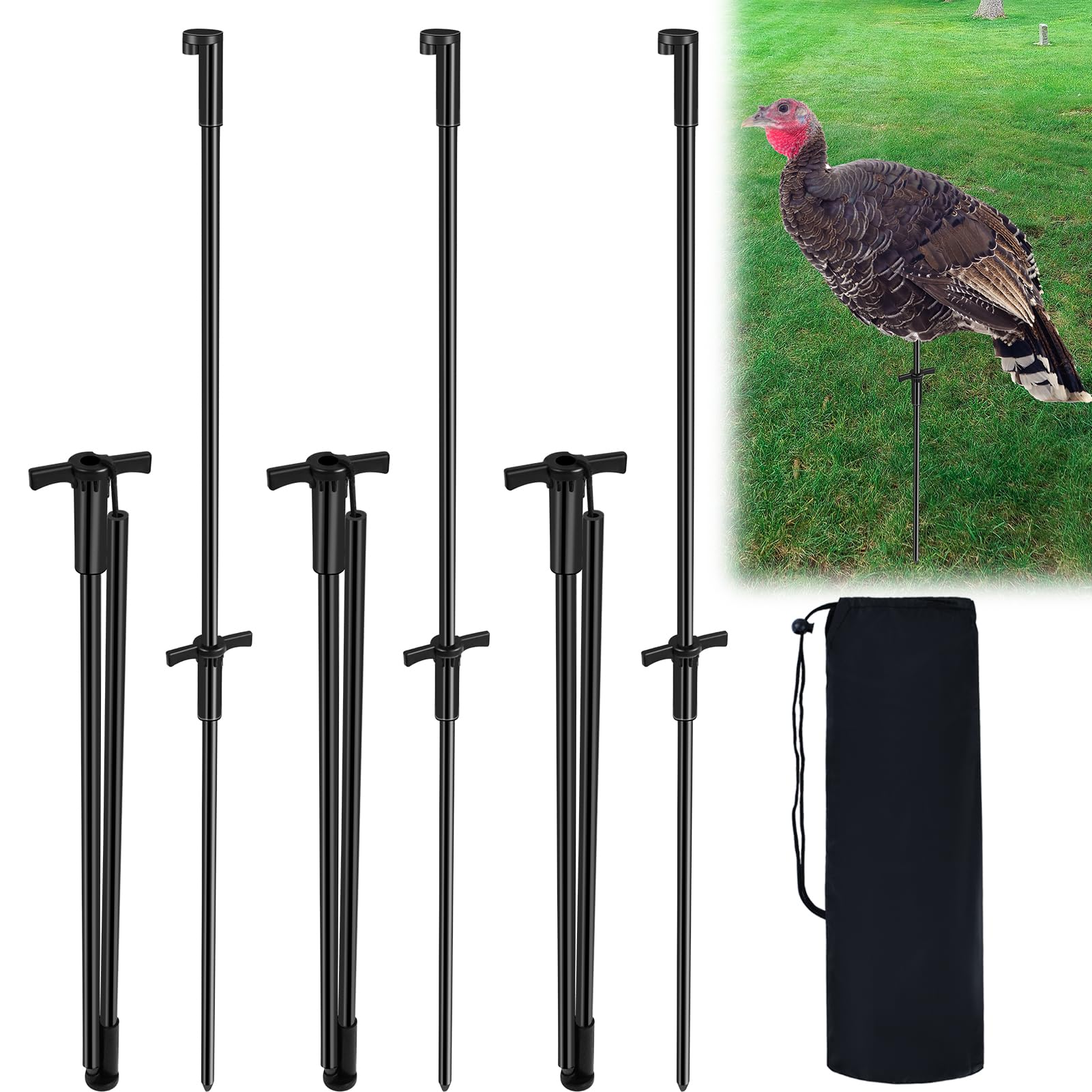 4 szt./6 szt./8 szt. kołki myśliwskie wabiki indyka, lekkie składane wabiki z indyka, zamiennik palika z włókna szklanego, przenośne drążki do wabików na zewnątrz, LCD, akcesoria myśliwskie