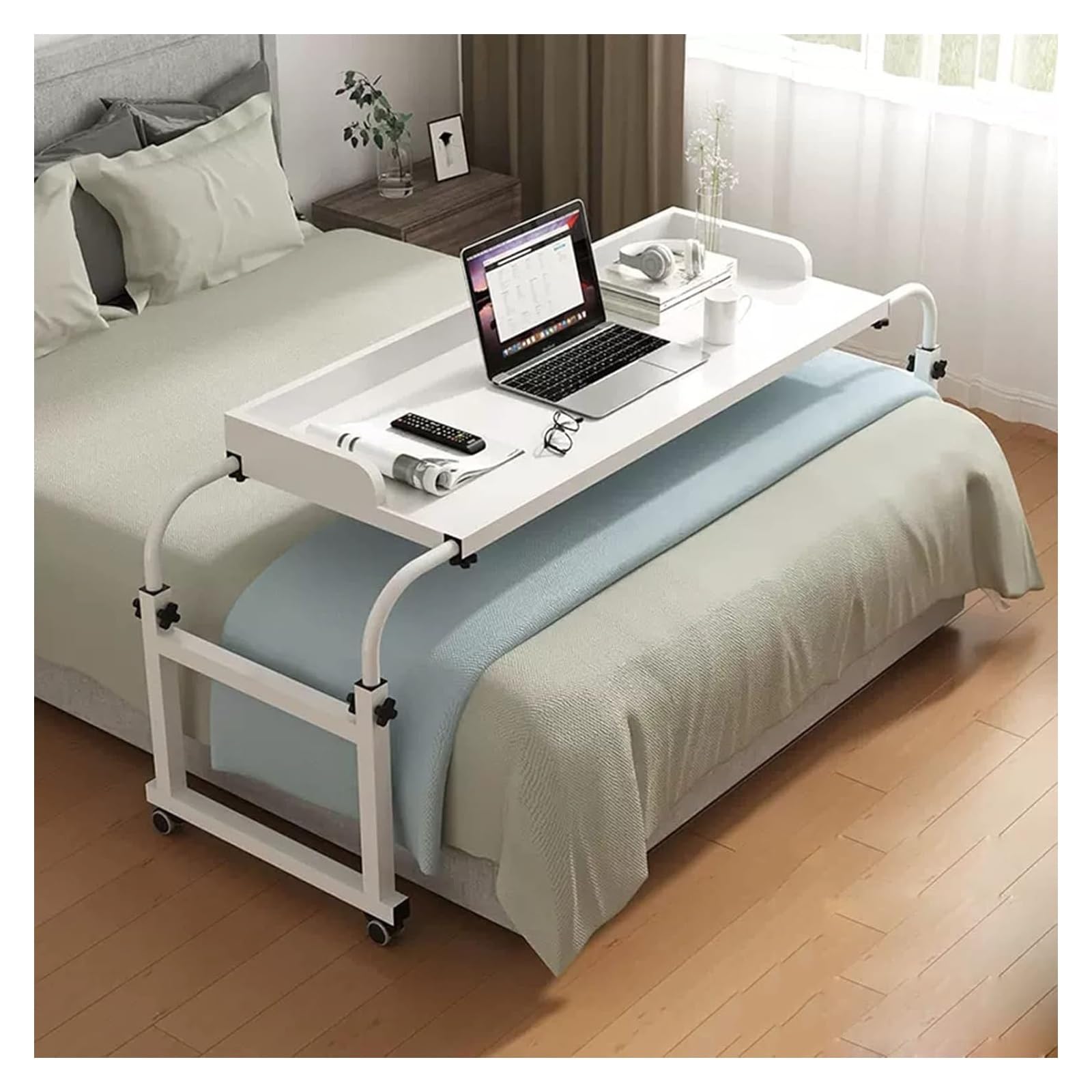 Table de lit avec roulettes extensible et ajustable en hauteur table de chevet mobile