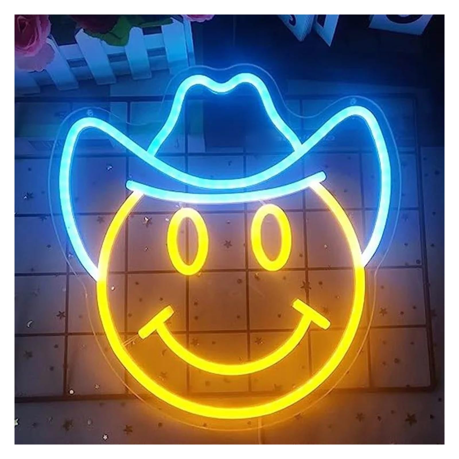 RONGCH Hanging Art Signs Neon Dimmable Smiley Face for Wall Decoration Bedroom Children's Room Suitable Holiday Party 35cm(E)