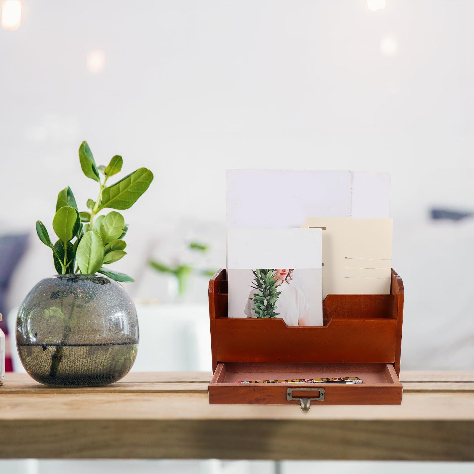 SHERCHPRY Multifunktionale Holz Aufbewahrungsbox mit Schubladenstruktur Stapelbar und Starke Tragfähigkeit Braune Kleinigkeitenbox für Kosmetik und Büroorganisation
