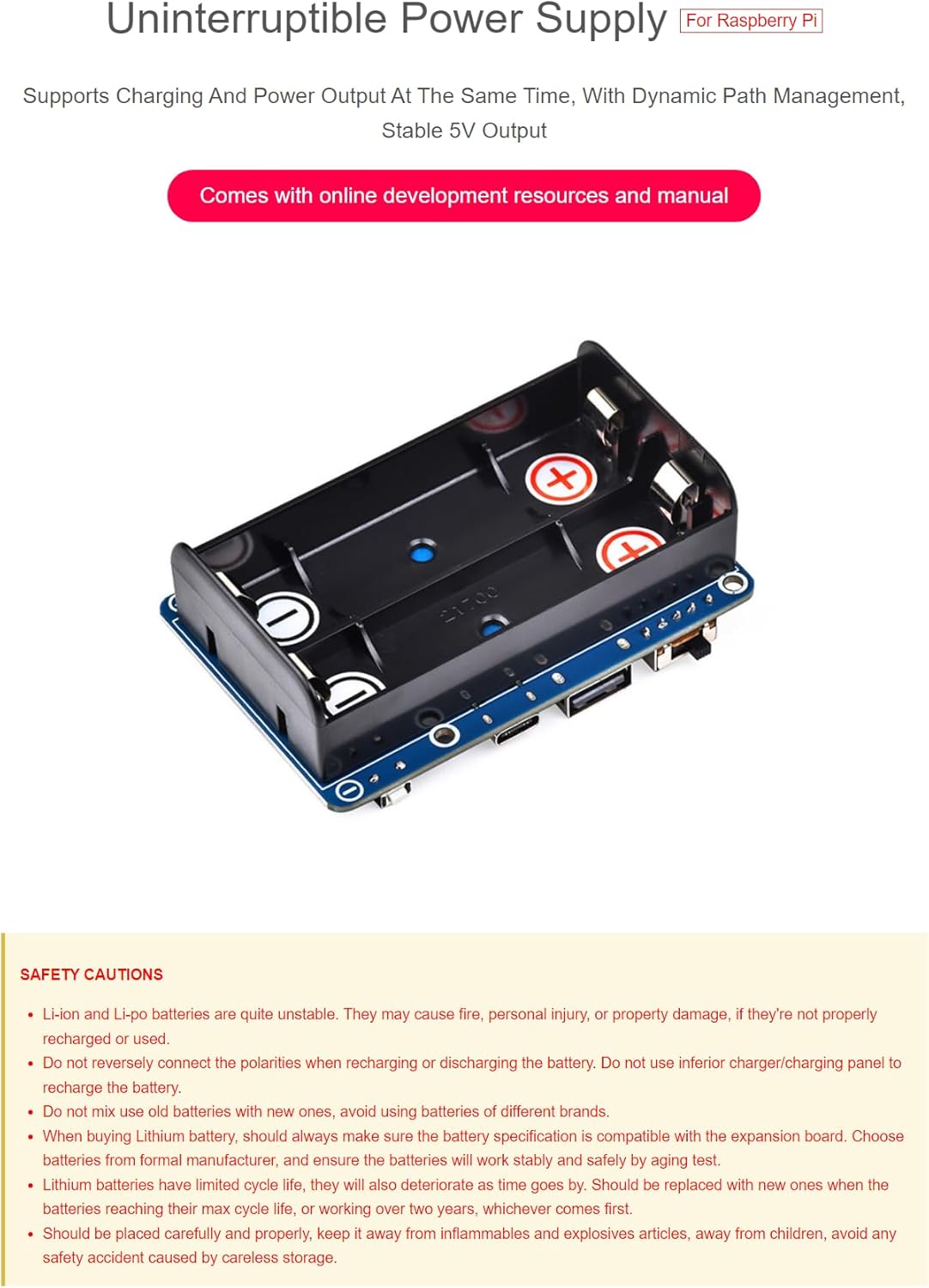 TUOPUONE UPS HAT (D) Compatible with Raspberry Pi 5V Uninterruptible Power Supply Pogo Pins Connecto Supports Pi 3 / 3B+ / 4B