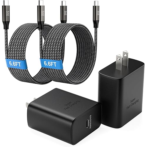25W Super Fast Charger Type C, 25 Watt USB-C Charger PD/PPS Wall Charging Block for Samsung Galaxy S25 Ultra/S25+/S25/S24/S23 Ultra/S23+/S22 Ultra/S22+/S20 Ultra, Tab S8(with 2X 6.6ft Cable)