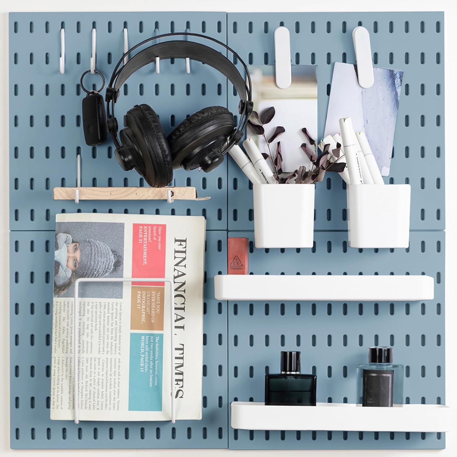 Pegboard Combination Kit, Wall Mounted Storage Set with 8 Pegboards & 28 Accessories Hanging, Peg Boards Organizer for Walls Display, Crafts Organization, Kitchen Organizer, 22" x 44" White