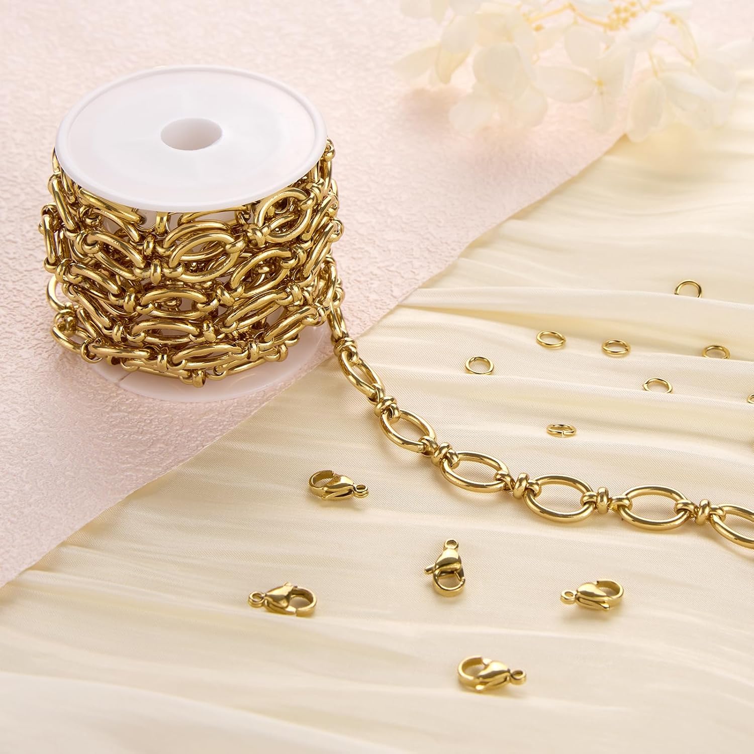 2 Meters Gold Chain for Jewelry Making Stainless Steel Oval Rolo Jewelry Making Chains with Lobster Clasps and Jump Rings - Image 3