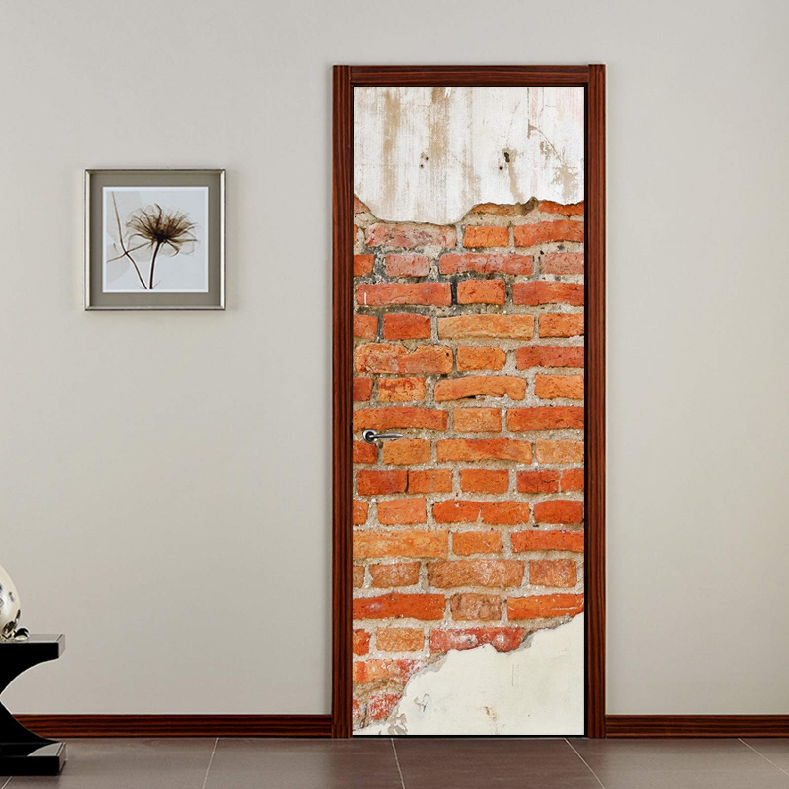 A.Monamour Adesivo Porta Autoadesiva Vecchio Fondo Di Struttura Del Muro Di Mattoni Rossi Vinile PVC Adesivi per Porte Interne 3D Pellicola Adesiva Poster Sticker Murale Carta da Parati
