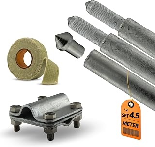 HausHeld® Erdungsspieß Set verzinkt 4,5m Ø16mm – Tiefenerder inkl. Einschlagspitze, Kreuzverbinder & Korrosionsschutzband | Für PV-Anlage, Blitzschutz & Elektroinstallation