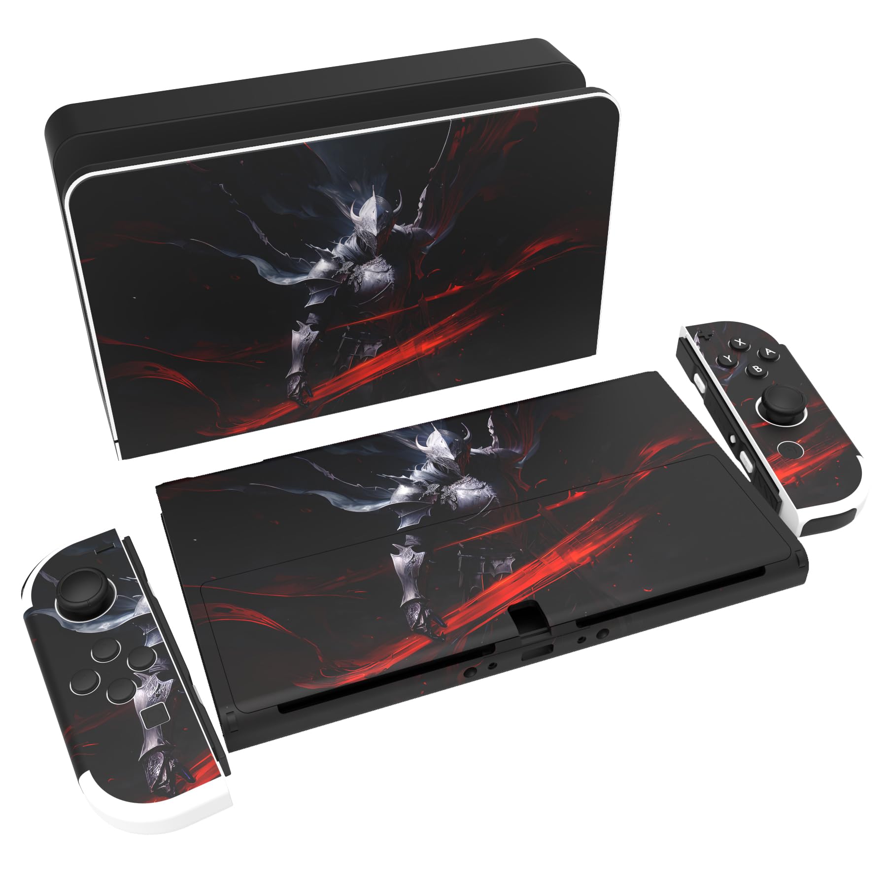 PlayVital Skin Sticker für Nintendo Switch OLED Modell,Aufkleber Sticker Decal Folie Abziehbild Faceplates Klebefolie für Switch OLED Konsole&Joy Con&Dock&Grip(Silberner Ritter)