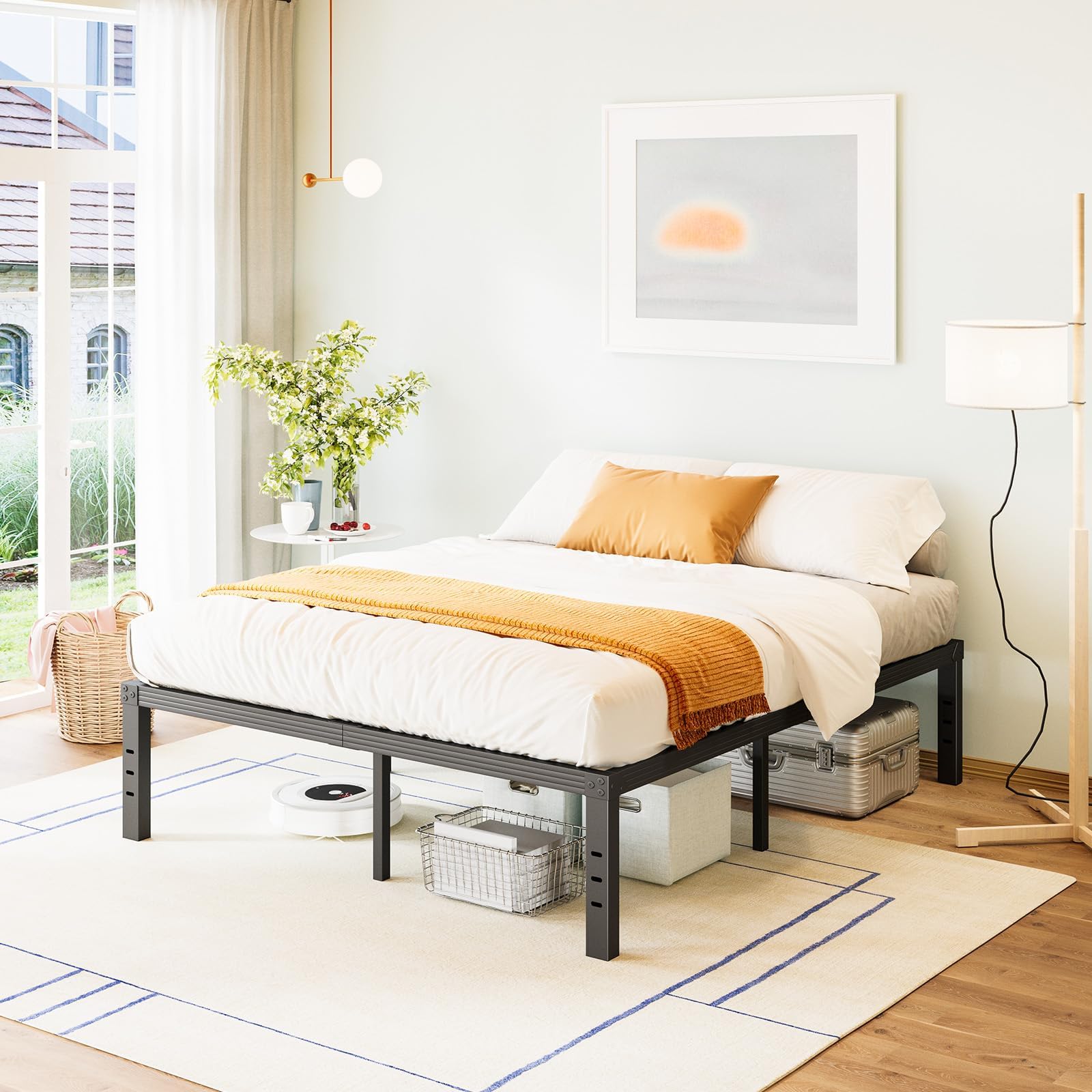 FSCHOS Queen Metal Bed Frame, 16 Inch, Black, Easy Assembly, No Box Spring Needed