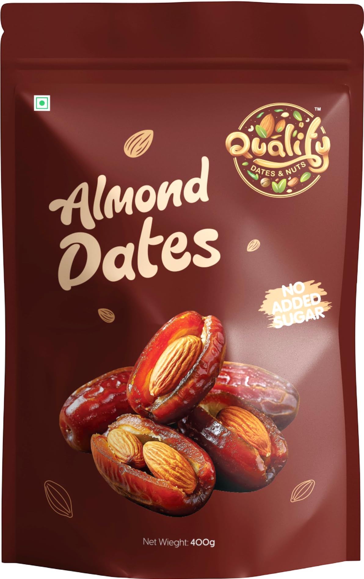 Quality Dates & Nuts Premium Almond Stuffed Dates 400g | Roasted California Almond Stuffed Khajur, No Added Sugar, Rich in Fiber & Protein, Natural Energy Booster