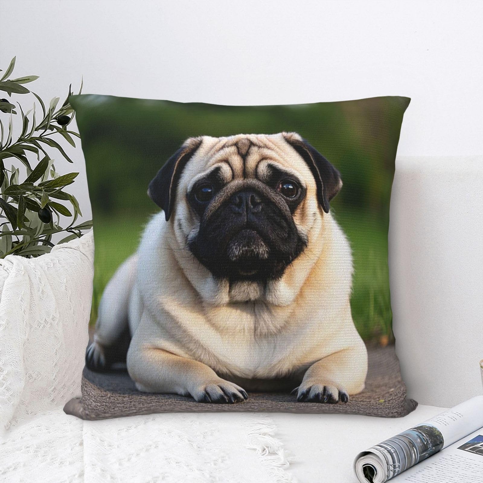 FodPand Luxury Velvet Throw Pillow Covers 18"x18" Super Soft Decorative Pillow Cases - Pug Pillowcases Modern Lumbar Cushion Cases for Couch Sofa Bed Pillow Shams
