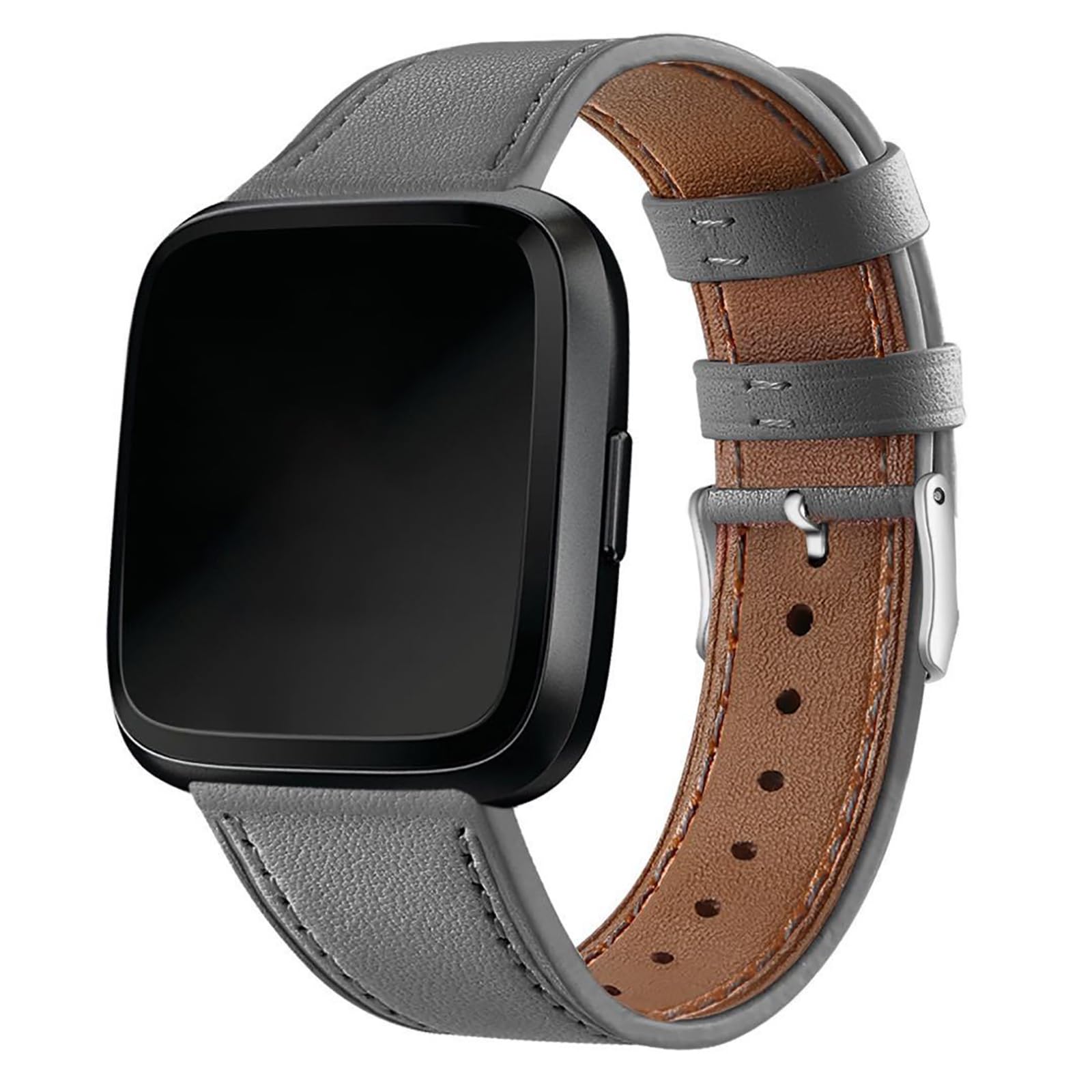 Bracelet de rechange Fitbit Versa 2 en cuir classique gris pour homme femme