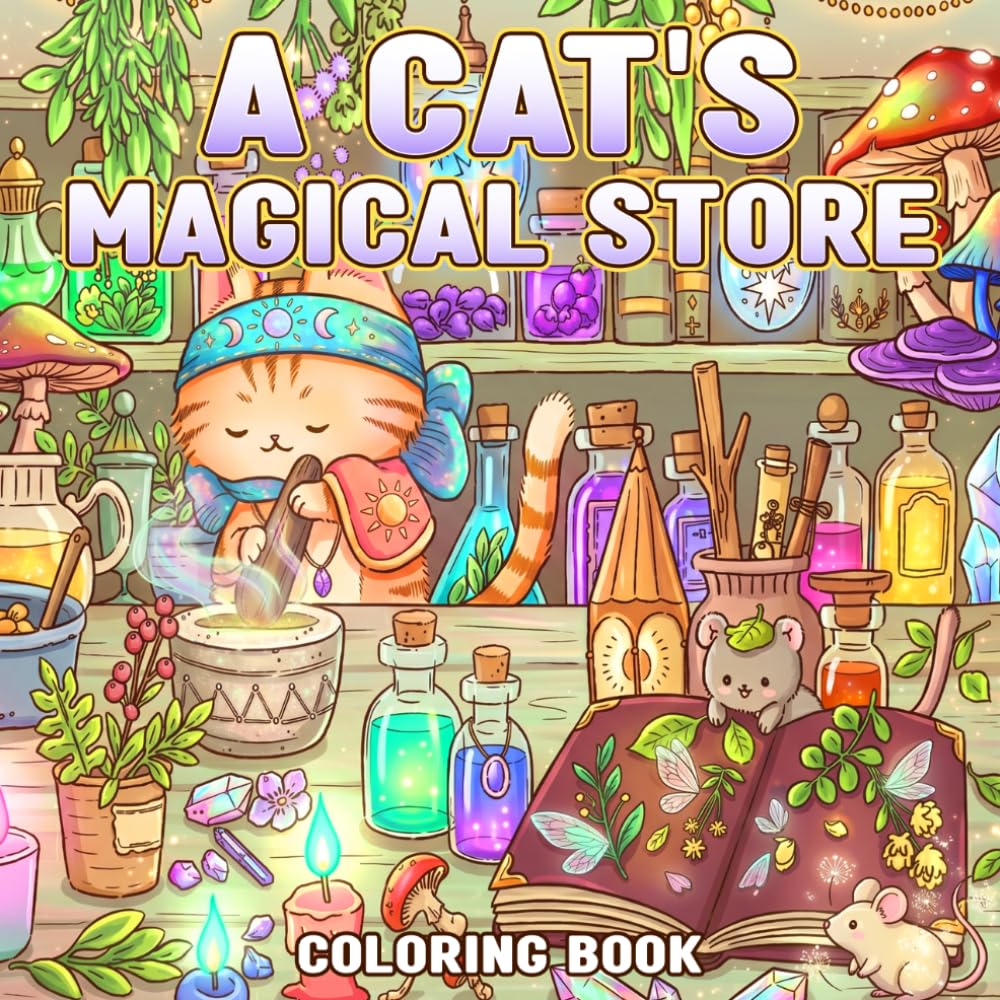 A Cat’s Magical Store Coloring Book: Fluffy Witchy Kitten Coloring Pages Featuring Enchanted Apothecary Scenes For All Ages To Enjoy
