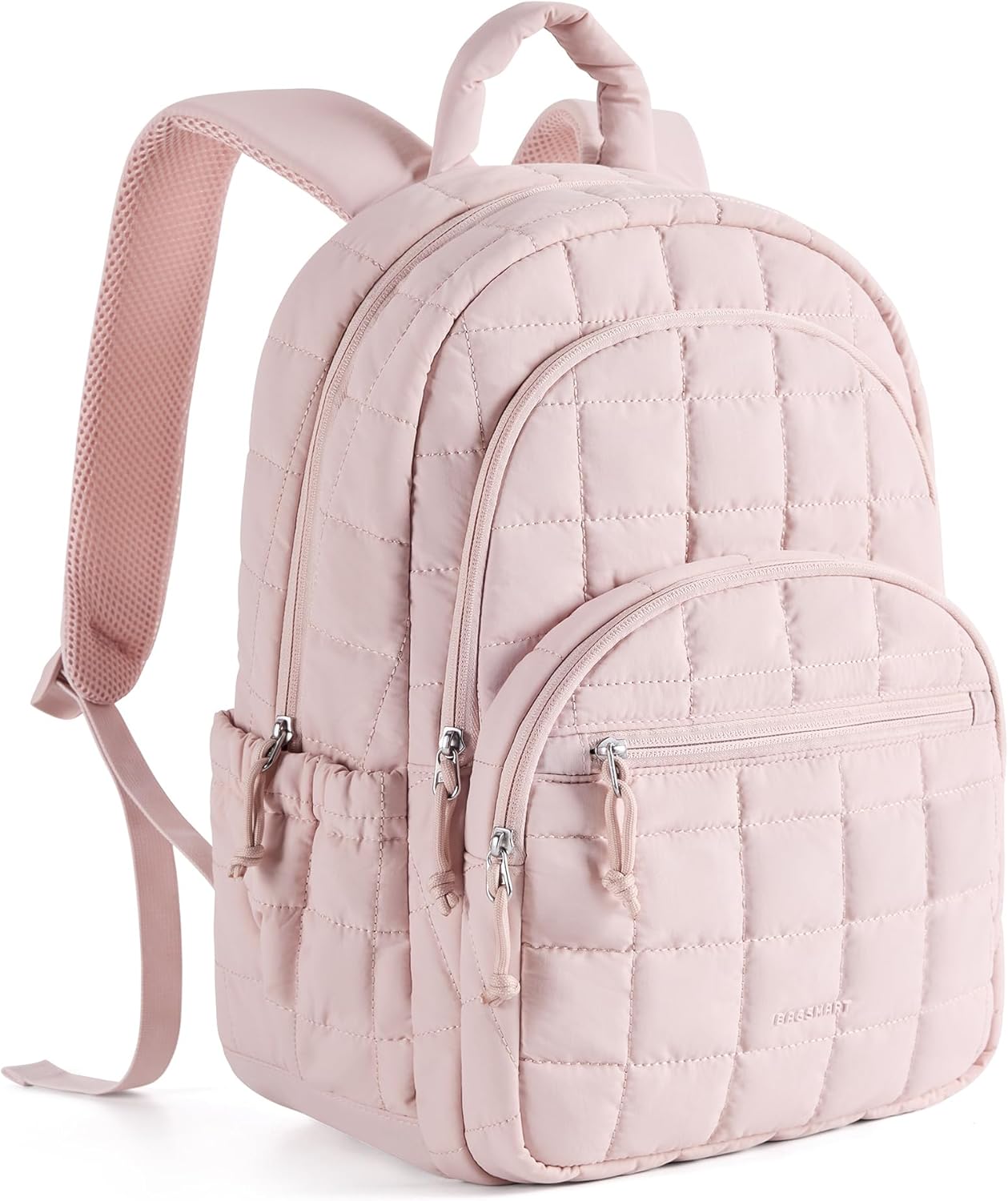 BAGSMART College Laptop Backpack, Travel Backpack for Women, Quilted Casual Daypack, Water-Resistant Bookbag for 15.6 Inch Laptop, Pink