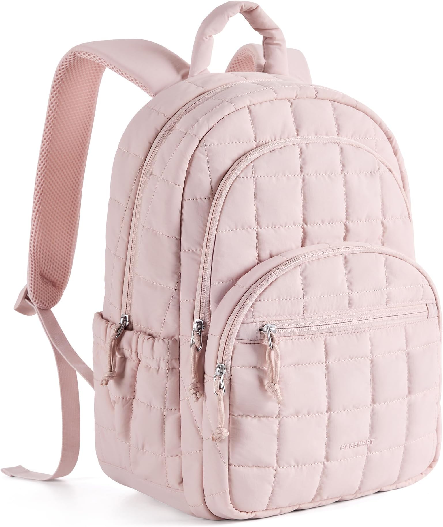 College Laptop Backpack, Travel Backpack for Women, Quilted Casual Daypack, Water-Resistant Bookbag for 15.6 Inch Laptop, Pink