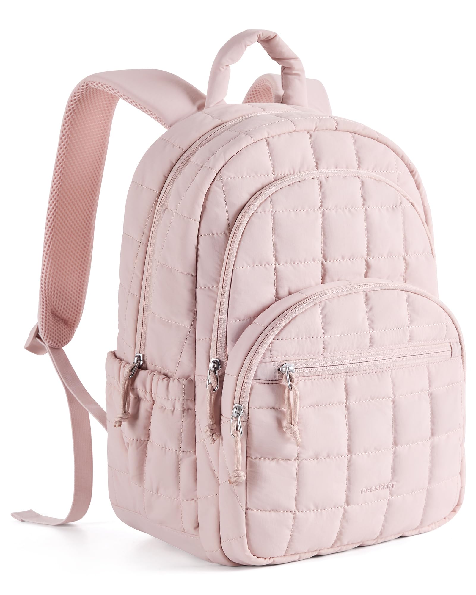 College Laptop Backpack, Travel Laptop Backpack for Women, Quilted Casual Daypack, Water-Resistant Bookbag for 15.6 Inch Laptop, Pink