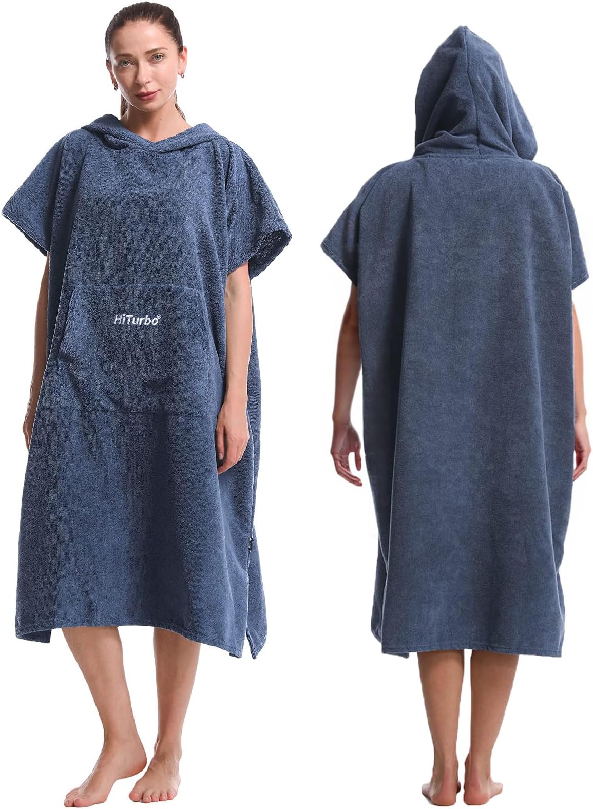 Hiturbo Changing Robe Towel Poncho Surf Short Sleeve Bath Robe with hooded