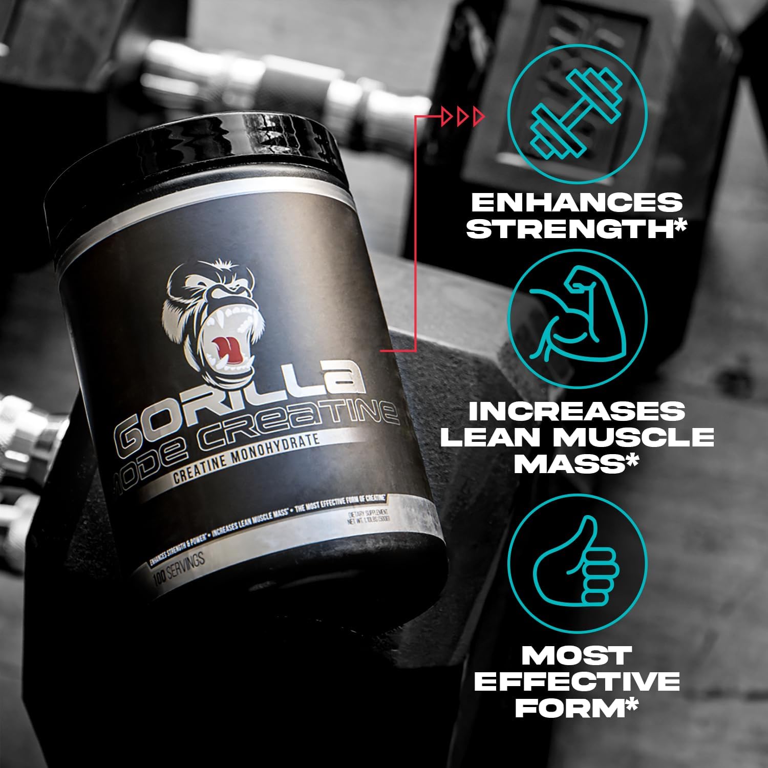 Gorilla Mind Creatine Monohydrate Micronized Powder, Improved Muscle Size, Power Output and Strength, 5 Grams per Serving, 100 Servings