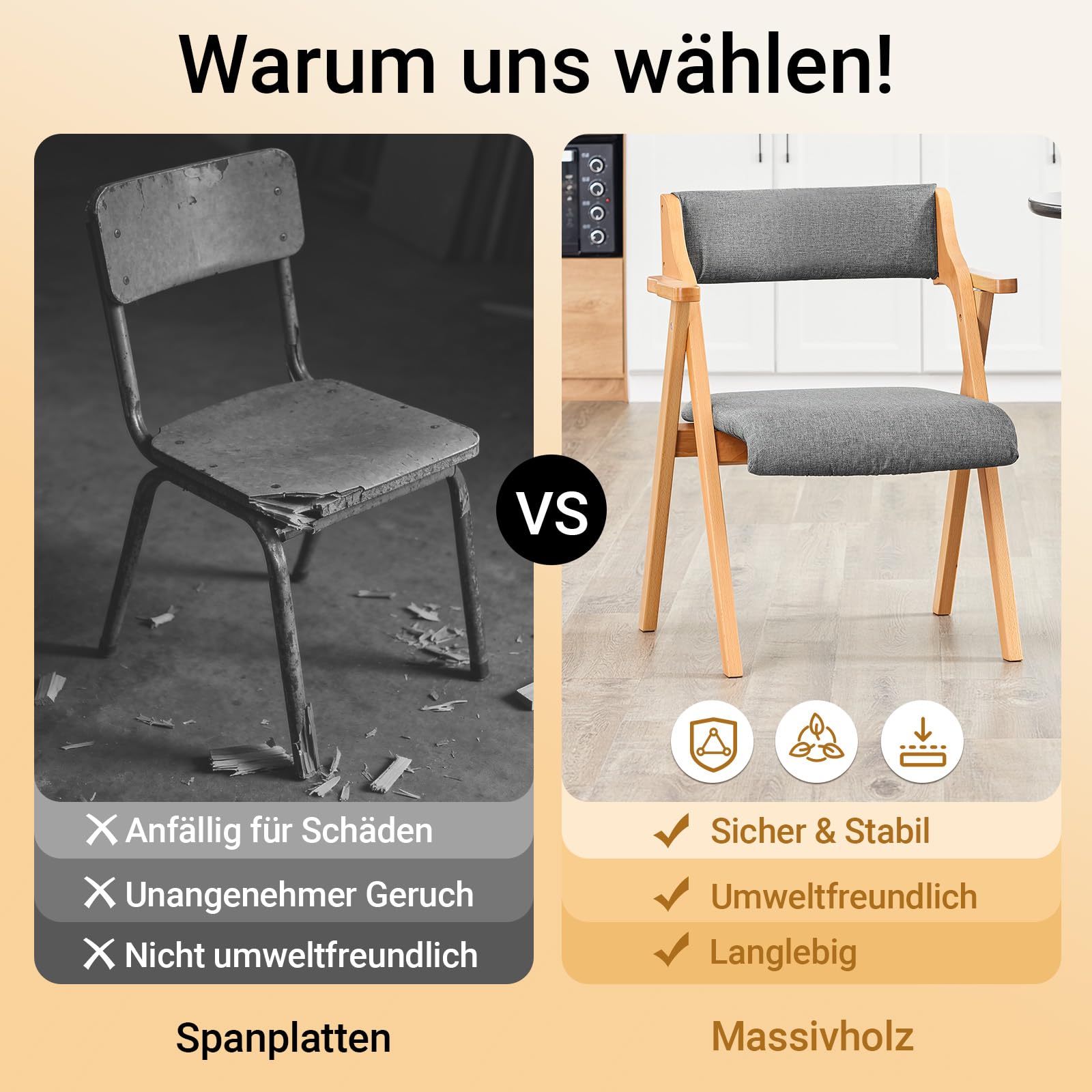 SoBuy Klappstuhl Holz mit Sitz- & Rückenpolster, montiert, 61,5x56x77,6cm | Ess- und Küchenstuhl klappbar, ergonomisch & platzsparend, 150 kg Tragkraft, für Gäste & Esszimmer & Büro & Balkon, FST98-HG