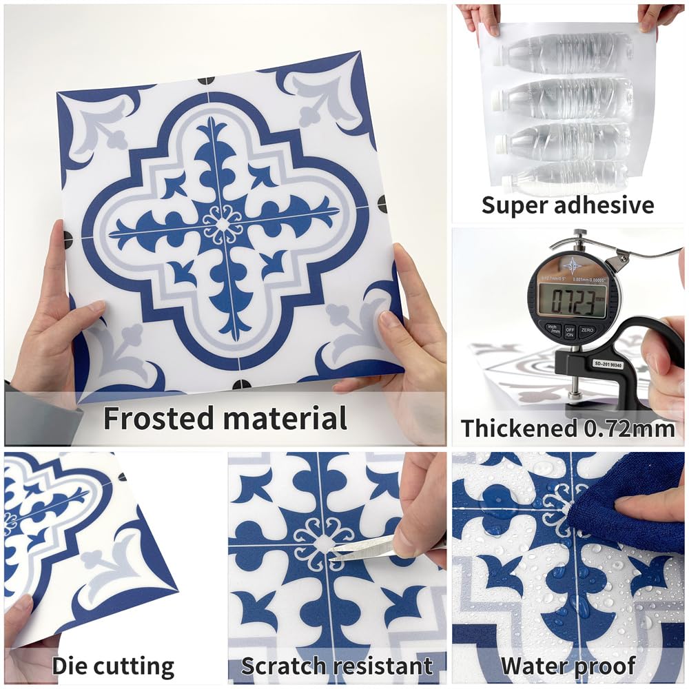 Peel & Stick Vinyl-Fliesen Für Boden Oder Wand – Selbstklebend, Wasserdicht, 30x30 Cm, In Blau-Oval-Design
