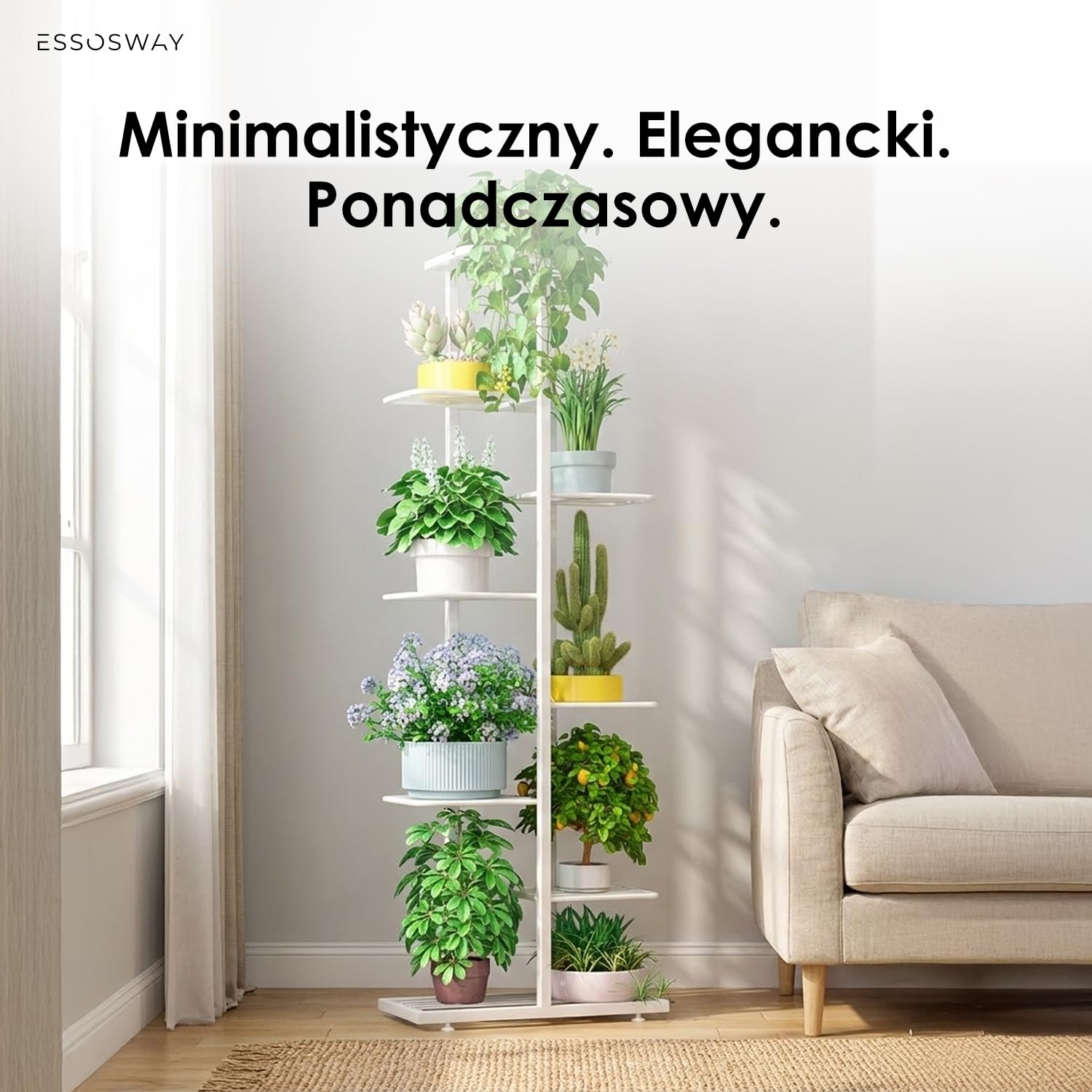 Stojak na Rośliny do Wewnątrz - Kwietnik Stojący Metalowy - 8-poziomowy - Nowoczesny - 142 cm - Biały