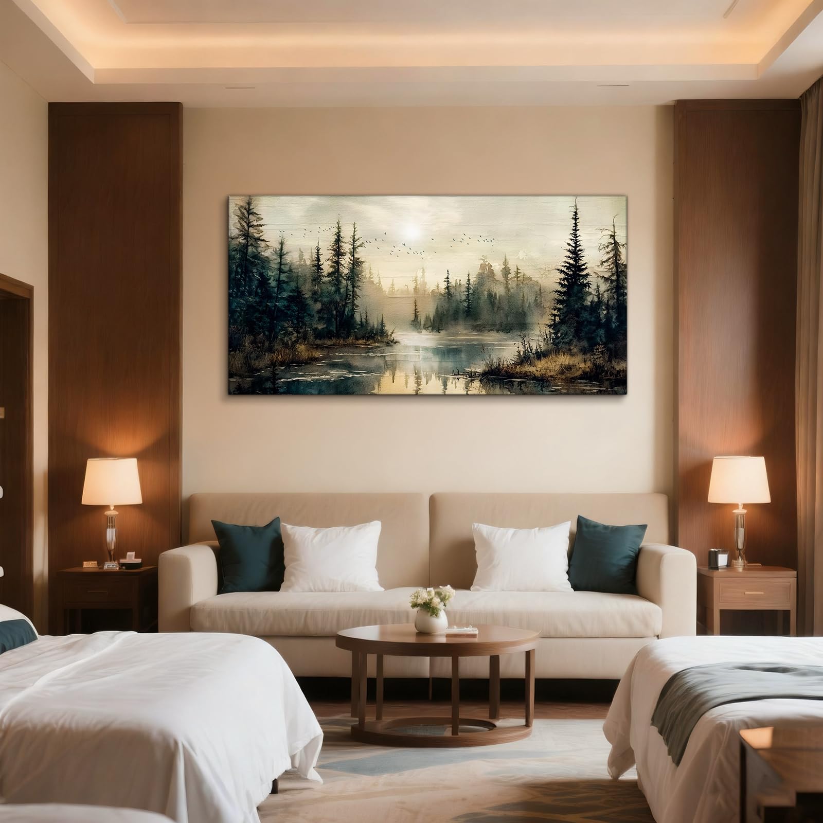 JHHUAMO Leinwand Bilder Wald Nebel Meer Wohnzimmer Schlafzimmer 59x119 cm | Natur Wandbild, Exquisite Handwerkskunst, Hochauflösender Druck, Einfaches Aufhängen, Vielseitig Einsetzbar