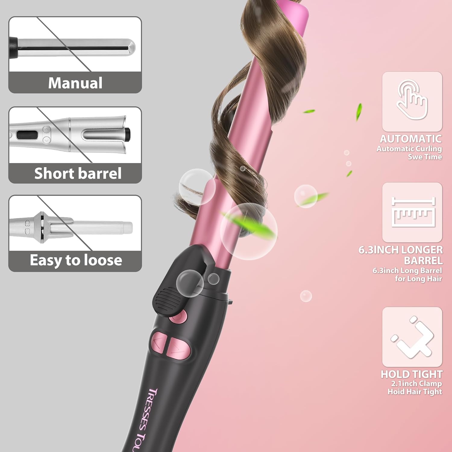 Extra-Long Barrel Rotating Curling Iron with Short Clamp, Automatic Curling Iron 1 Inch Creates Loose Curls – for Medium and Long Hair, High Heat 410°F, Instant Heat up, Double Ceramic, Dual Voltage - Image 3