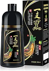 IIIMEIDU Shampoo de Tintura 3 em 1 Preto Natural 500ml, Ingredientes à base de ervas para mulheres e homens, Tintura em minutos/semi-permanente