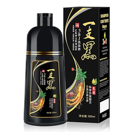 500ml Shampoo de Tintura 3 em 1 Preto Natural, Ingredientes a base de ervas para mulheres e homens, Tintura em minutos/semi-permanente