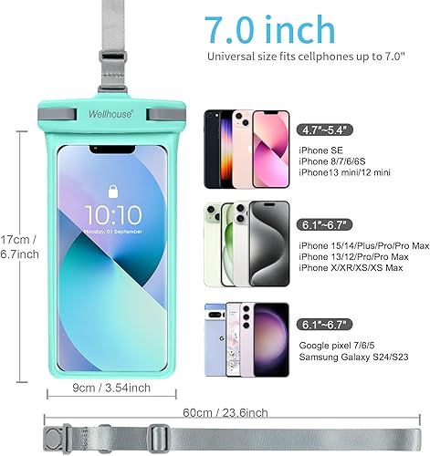 Miniatura 120 de wellhouse Funda impermeable para teléfono, funda impermeable para iPhone 16 15 14 13 12 Pro Max XS Samsung, IPX8 3D bolsa seca para teléfono celular
