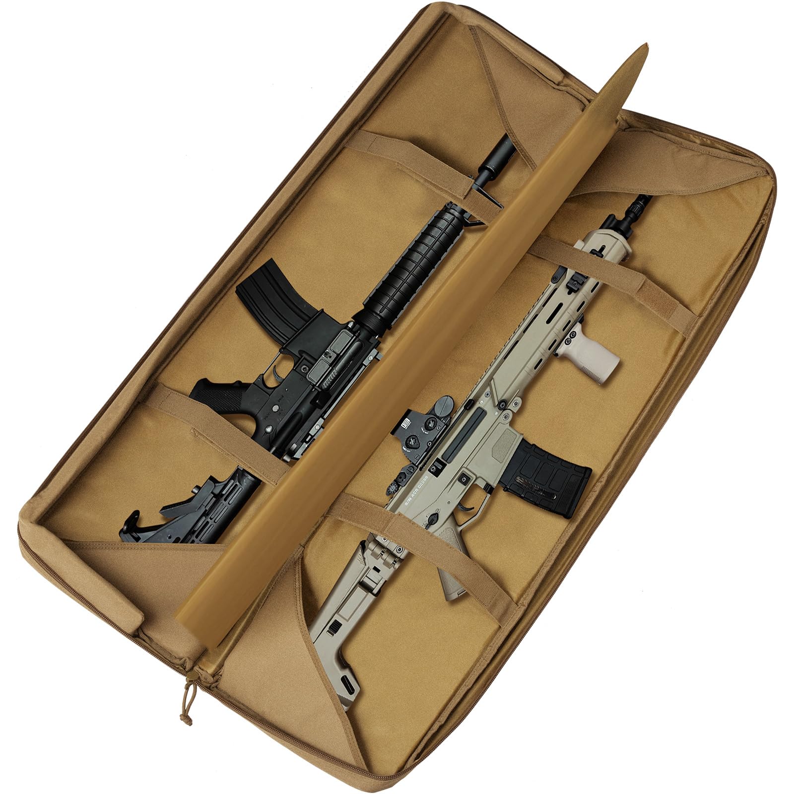 VEVOR Estuche para Rifle Bolsa Táctica Larga para Transporte de Armas 107cm con Sistema MOLLE Funda para Rifle con Correa para Hombro Cremallera con Cerradura para 2 Rifles 102cm y 2 Pistolas, Marrón